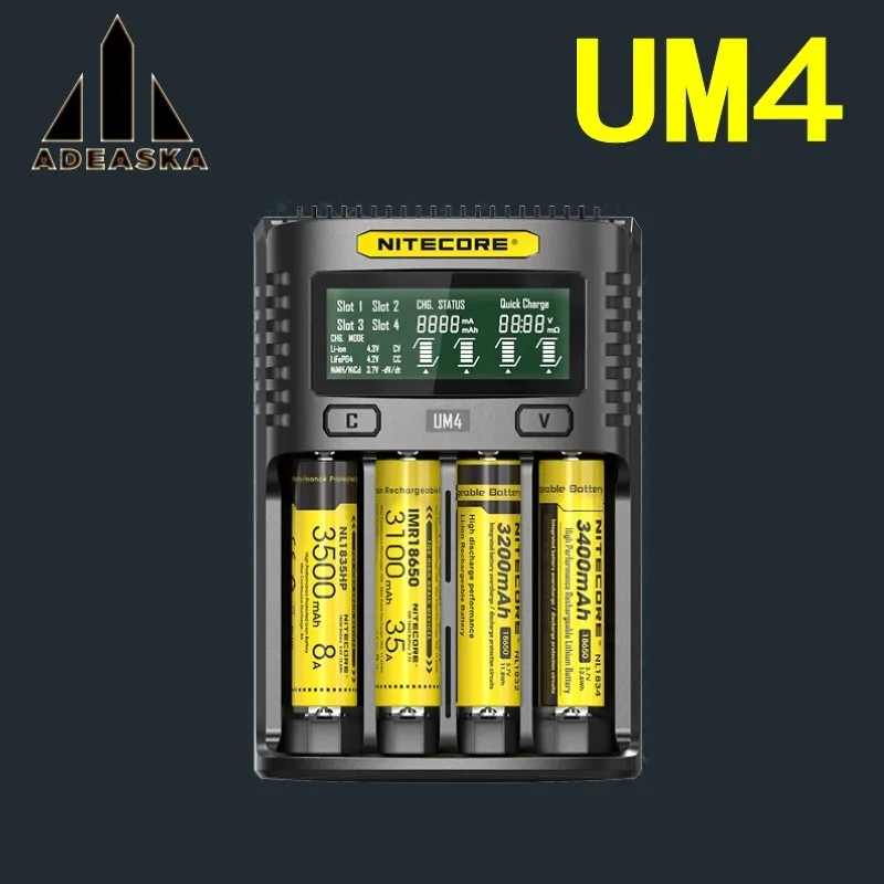 NITECORE UM4 C4 VC4 LCD Смарт зарядное устройство для Li ion/IMR/INR/ICR/LiFePO4 18650 14500 26650 AA 3,7 1,2 V 1,5 V батареи D4|Зарядные устройства| | АлиЭкспресс