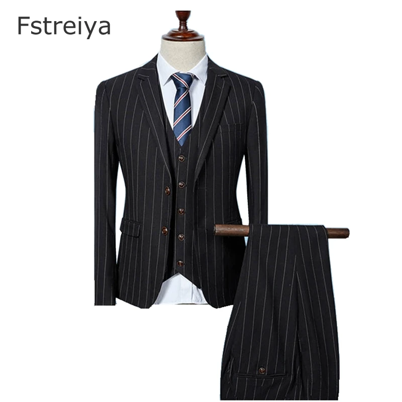 Custom made mens striated suit with pants for wedding customized groom clothes coustume homme slim fit suits tailored 3 pieces