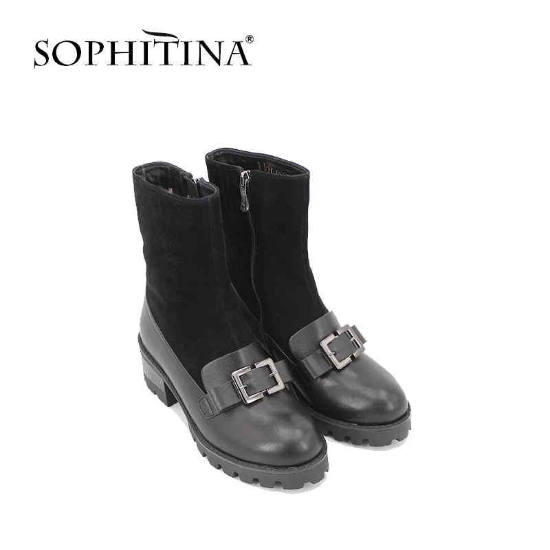 Grueso Lana Tacón Botas Pantorrilla Punta Sophitina De Lujo Black B43 Media Zapatos Oficina Redonda Mujer Cómodos Señora Hebilla Casual vwvqtP