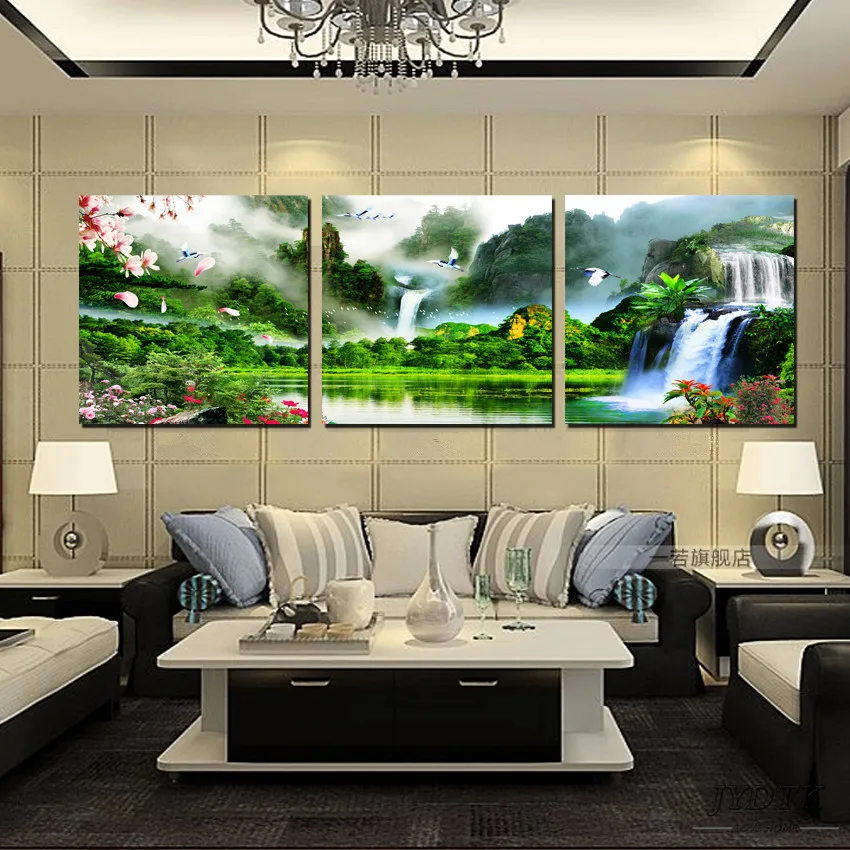 Фотообои для всей семьи 3 холста без рамы в китайском стиле водопад|canvases|canvaschinese |