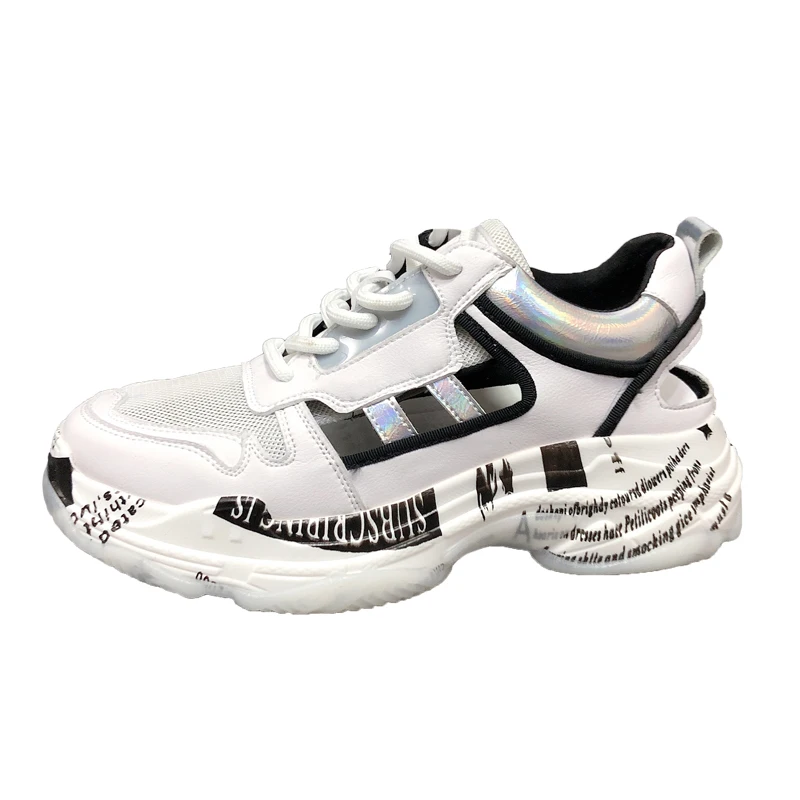 

Spring trend letters thick base color matching old shoes hollow breathable mesh running shoes women