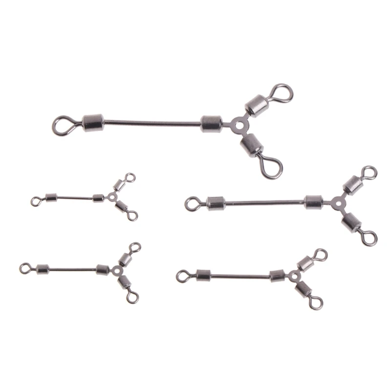 

OOTDTY 10pcs/lot 3 Way Fishing Swivels Long Leg O Shape Swivel Fishing Tackle Connector