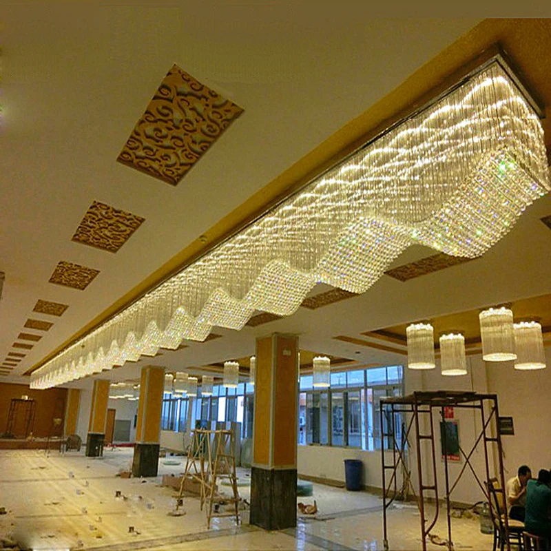 Большой отель проект кристалл лампы прямоугольная villa club лобби гостиная бар потолочный светильник светодиодный светильник потолочный