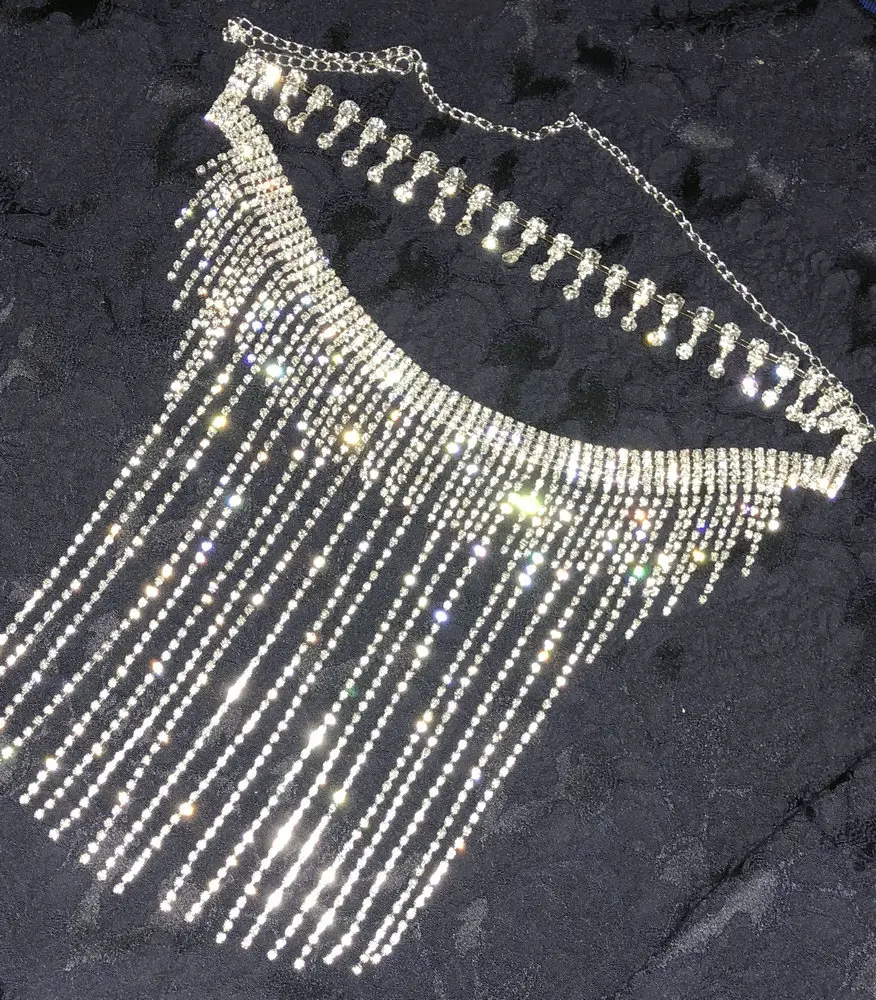 Ожерелье с бахромой воротник со стразами кисточка-чокер шарф эффектный Модный кристалл мотаться одежда для клуба, для вечеринки модные украшения для женщин