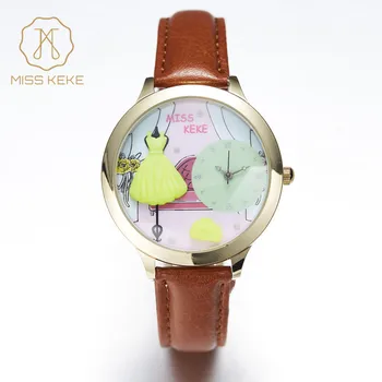 

Orz Miss Keke 3d Clay Cute Yellow Party Dresses Watches Relogio Feminino Ladies Women Dresses Quartz Leather Wristwatches 016