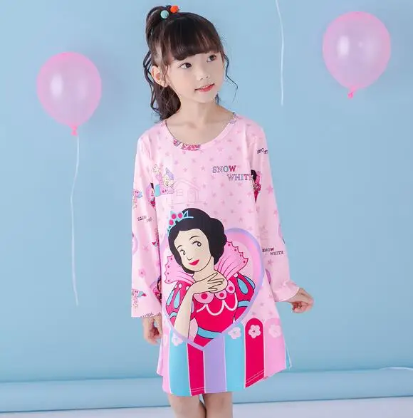 Детская Трикотажная хлопковая ночная рубашка с длинными рукавами и рисунком кота KT; платье-Пижама для девочек; детская одежда для сна; пижама для девочек; повседневные ночные рубашки; MCDF06