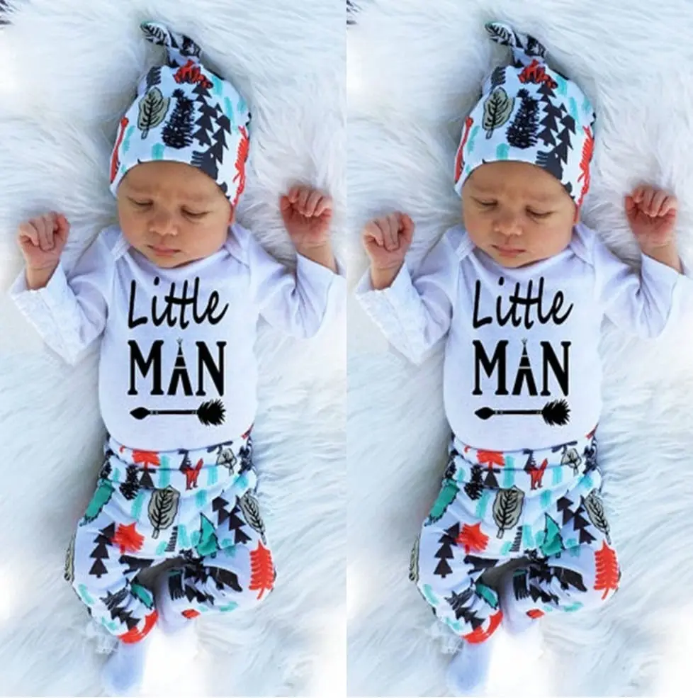 

Newborn Baby Boys Girls Clothes Cotton Tops Romper Pants Leggings Hat Outfits 3PCS Set