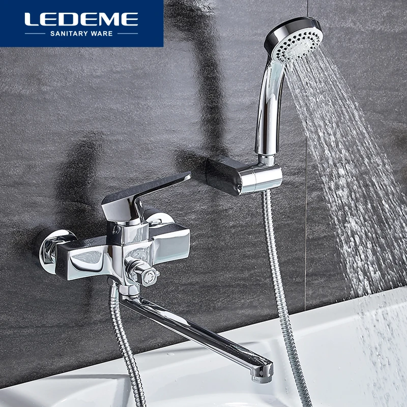 LEDEME Shower Faucets Fashion Style Brass Chrome Finished Thermostatic Faucet Bathroom Wall Mounted Bathtub Mixer Bath Set L2230