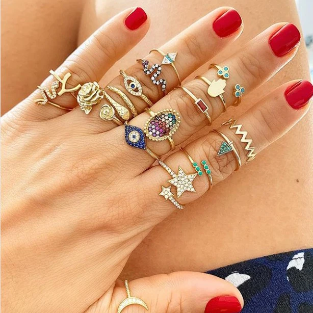 

FASHION GOLD COLOR us size 5 6 7 8 women finger Midi rings geometric oval pave rainbow cz Easter egg ring