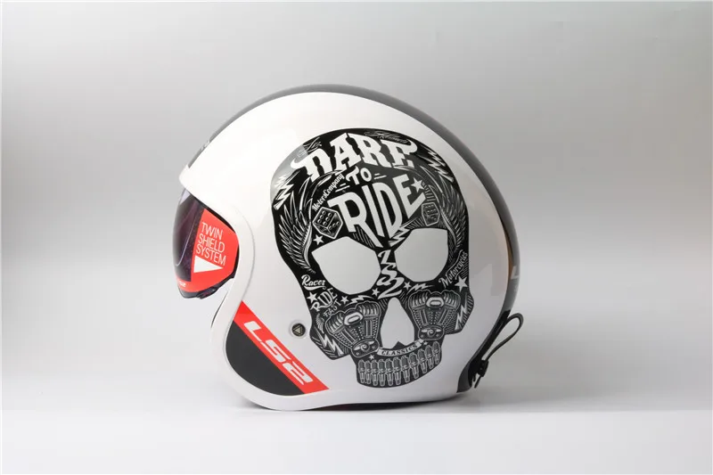 Ls2 OF599 шлемы Spitfire moto rcycle шлем jet винтажный шлем с открытым лицом Ретро 3/4 полушлем casco moto capacete moto ciclismo - Цвет: white skull