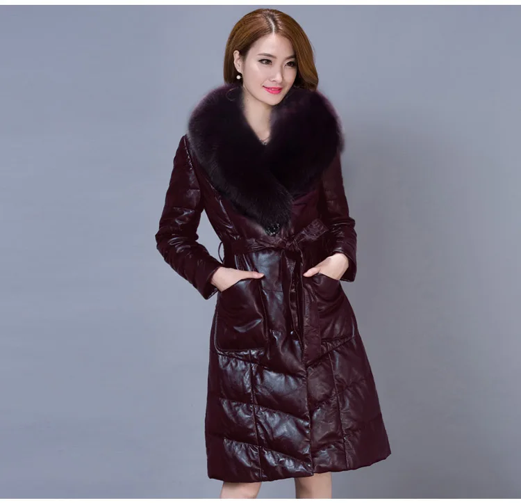 AYUNSUE женские кожаные куртки и пальто зима искусственная кожа пуховая куртка роскошные меховые женские элегантные leathe пальто LX174 - Цвет: Purple