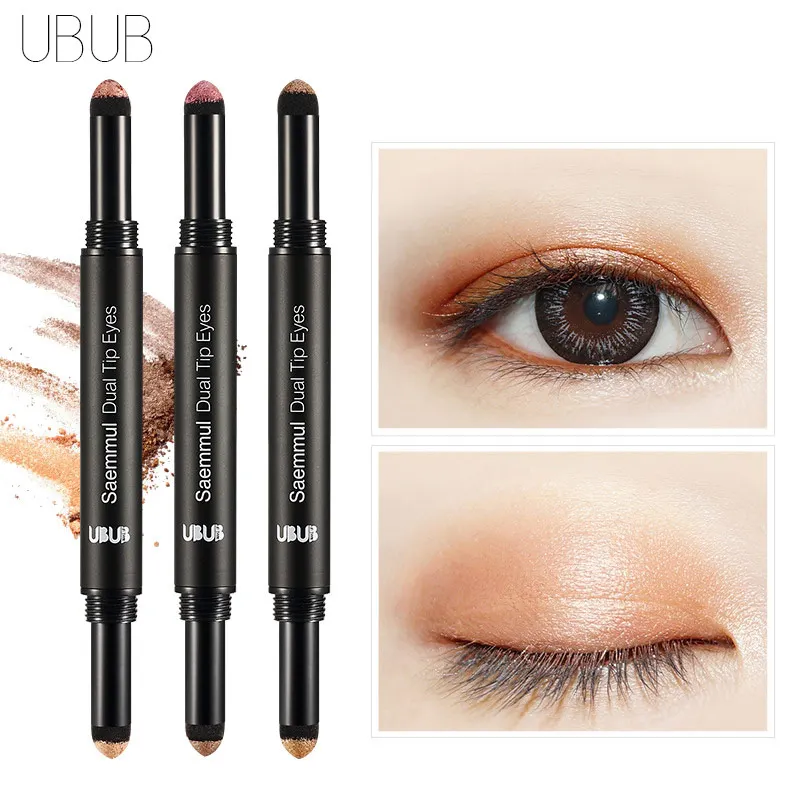 

UBUB Double Eyeshadow + Silkworm Pen Velvet Shimmer Earth Color Eye Shadow Cream Pen Eye Makeup Palette Cosmetics