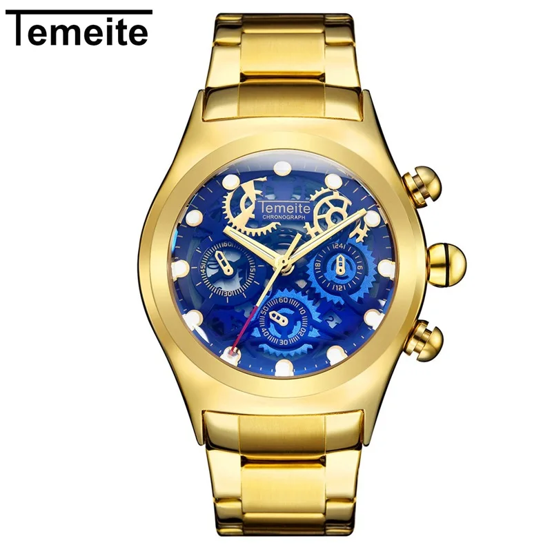 Мужские часы TEMEITE, мужские деловые модные повседневные полностью Стальные кварцевые наручные часы, водонепроницаемые мужские часы, мужские часы - Цвет: TEMEITE 7