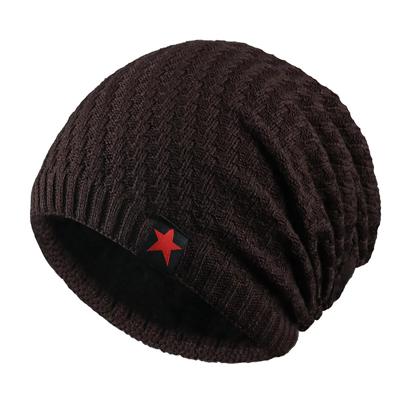 Men Skullies Beanies Knitted Hat Winter Plus velvet thickening Hats Plain Warm Male Gorros ski Bonnet outdoor Solid color Z59