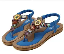 Size 4~11 Big Size Rome Sandals Women Shoes Beading Beach Blue Summer Women Flats Shoes sandalias mujer (Check Foot Length)