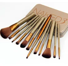 Metal box 12pcs/set NAKED3 Makeup Cosmetic Brushes Set professional Powder Foundation Eyeshadow Lip Brush Tool beauty essentials