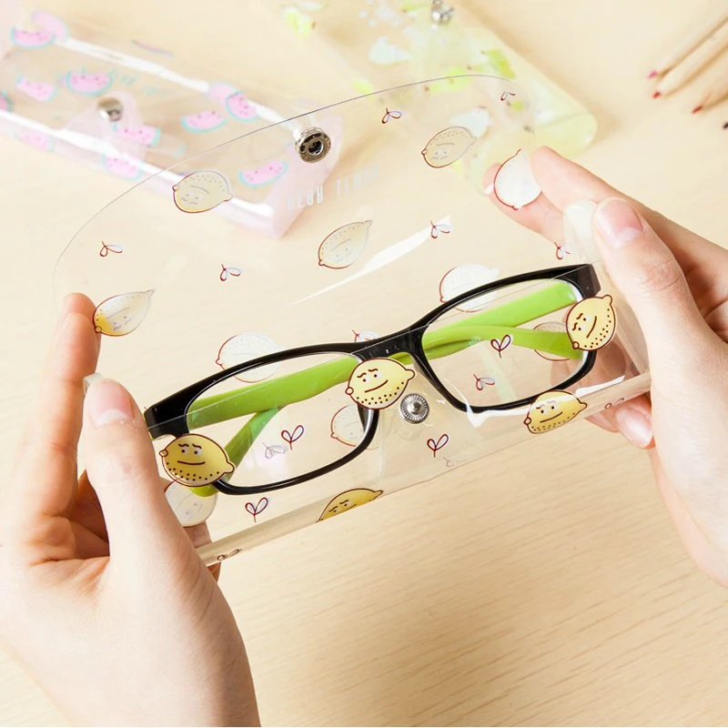

1Pc Kawaii Fruit Pattern Transparent Plastic Soft Eye Glasses Protector Case Student Pen Case Makeup Brushes Holder