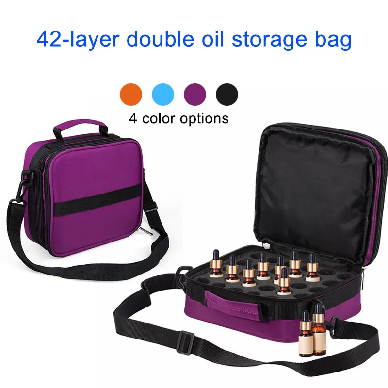 

New Useful Convenient 42 Slots Double Layer Anti-vibration Essential Oil Bottle Storage Bag with Zip XH8Z MA20