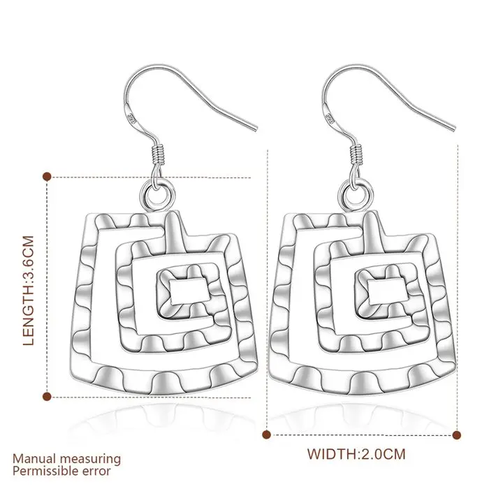 Посеребренные серьги, 925 серебряные ювелирные изделия, квадратные серьги SMTE344