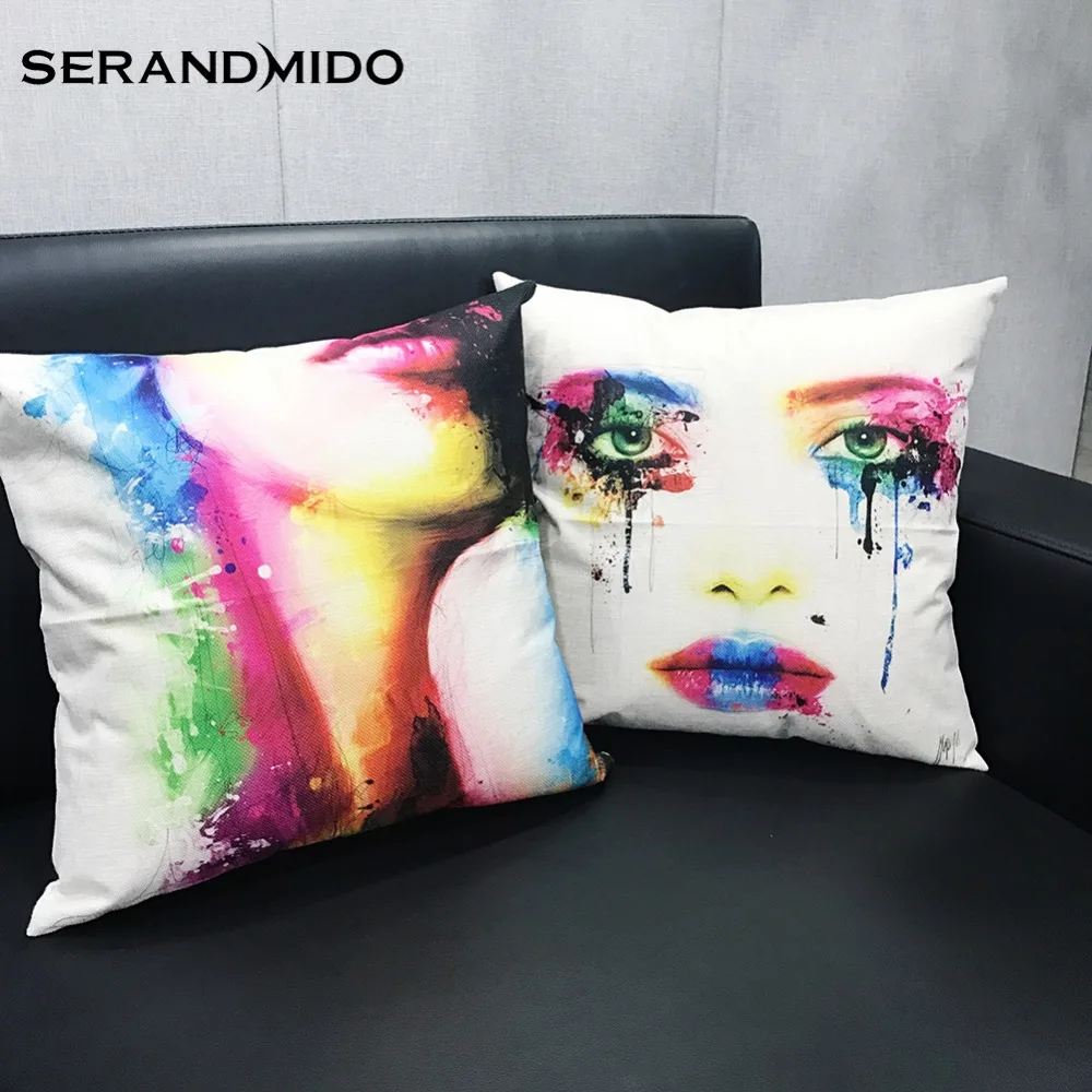 Fashion Sexy Women Color Printing Pillow Covers Linen Cool Modern Throw