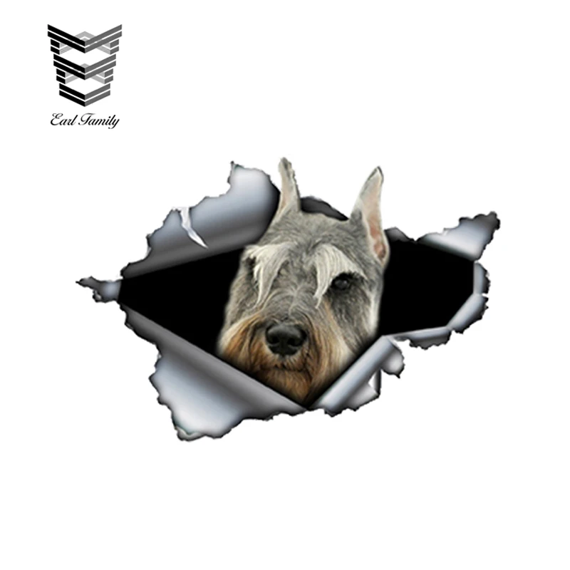 

EARLFAMILY 13cm x 8.7cm Grey Schnauzer Car Sticker Torn Metal Decal Reflective Stickers Cute Pet Dog Car Styling Waterproof 3D