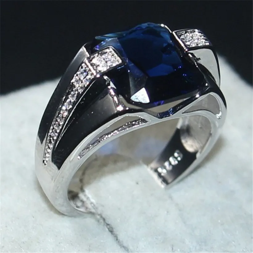 

choucong Jewelry Men's 925 Sterling Silver big 6CT square Blue 5a Zircon Stone Engagement Wedding Bands ring for Men Size 8-13