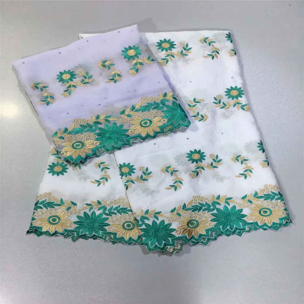 

2018 Popular African Lace Fabric Bazin Riche Green / White Nigeria Wedding Dress Lace Fabric X240-03