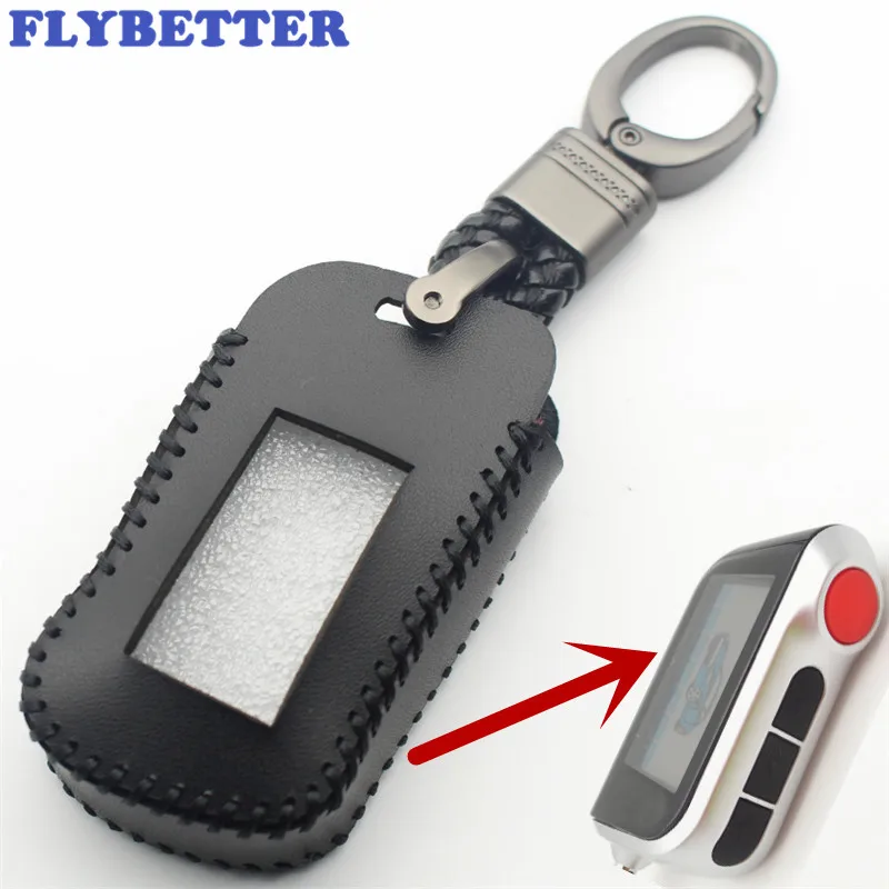 

FLYBETTER Genuine Leather 4Button Key Case Cover For Starline A93/A63/A96 Two Way Car Alarm System Keychain Car Styling (B) L350