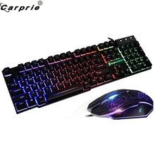 CARPRIE T6 Радужная тыловая подсветка игровая клавиатура и мышь с подсветкой+ 2400 dpi 6 кнопок игровая мышка со светодиодной подсветкой+ коврик для мыши 090702