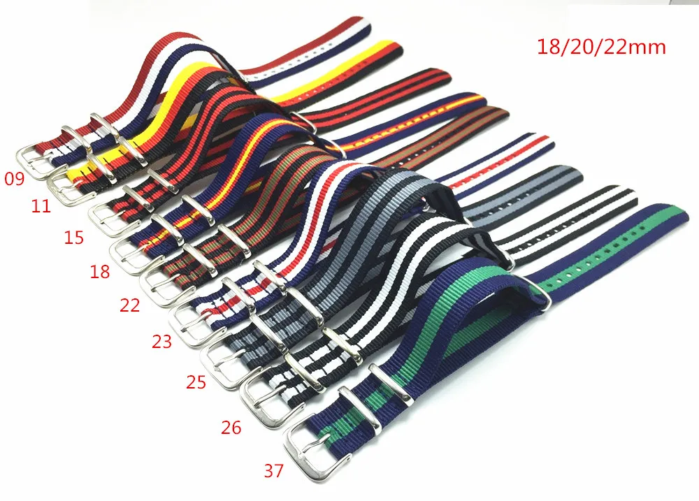 

1pcs Carty Nylon Mutliple Colors James Bond 18 20 22mm Straps Watchband for Men Women Sport Watch