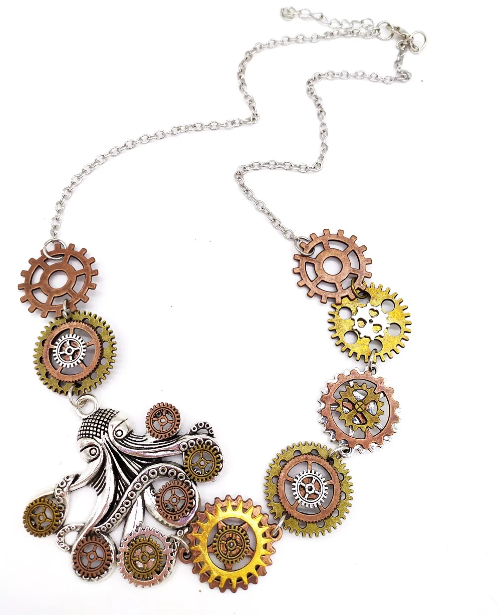 New Original Design Octopus Gears Claws with Various Gears Vintage Industrial Steampunk Necklace