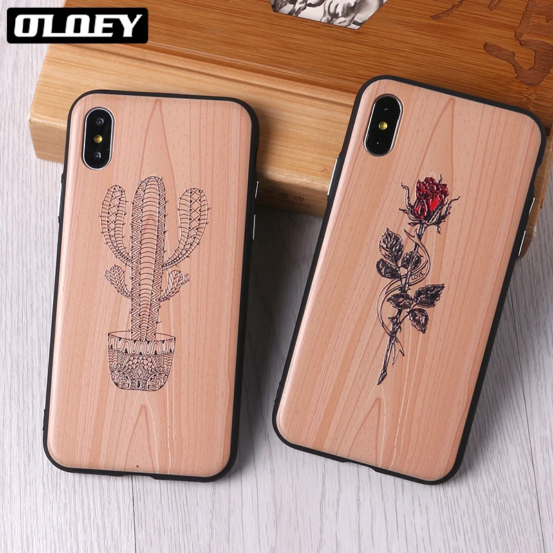 

OLOEY imitative Wood Cover For 6 7 7Plus 8 8Plus XS Max X 3D Relief Elephone Vintage Style Phone Cases Cover Capa Fundas