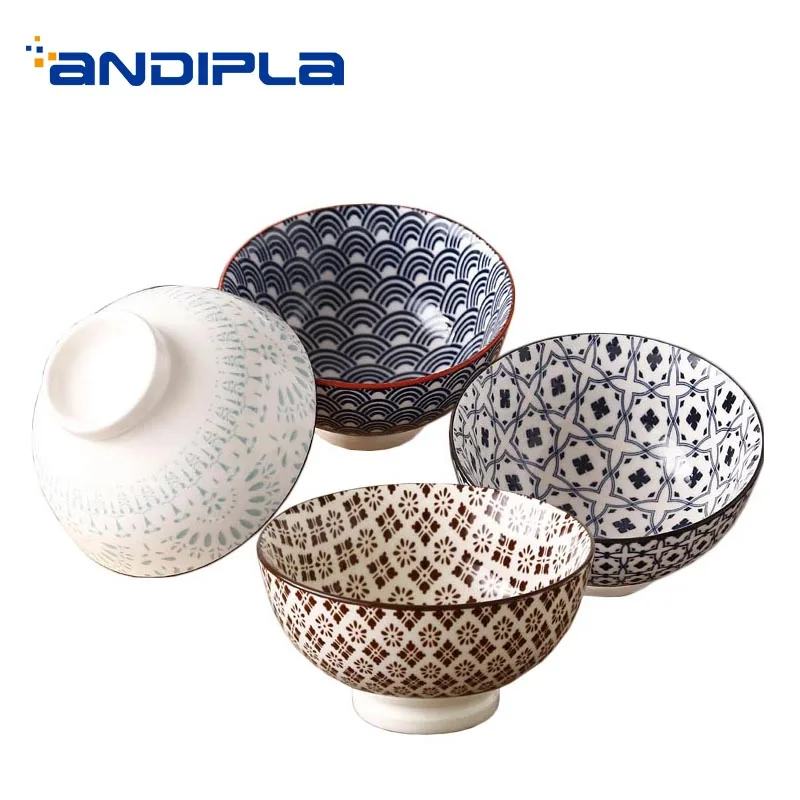 

Japanese-style 4.5 Inch Ceramic Porcelain Tall Rice Bowl Hand Painted Creative Pattern Tableware Soup Dessert Small Bowls Gifts