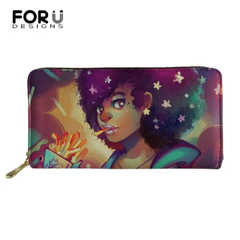 

FORUDESIGNS African Girls Print Pattern Travel Passport Pocket Casual PU Leather Fashion Long Wallets Change Coin Purses Holders