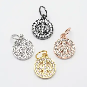 

CZ Brass Micro Pave Cubic Zirconia Peace Sign Charms, Mixed Color, 13x11x2mm, Ring: 7x0.7mm