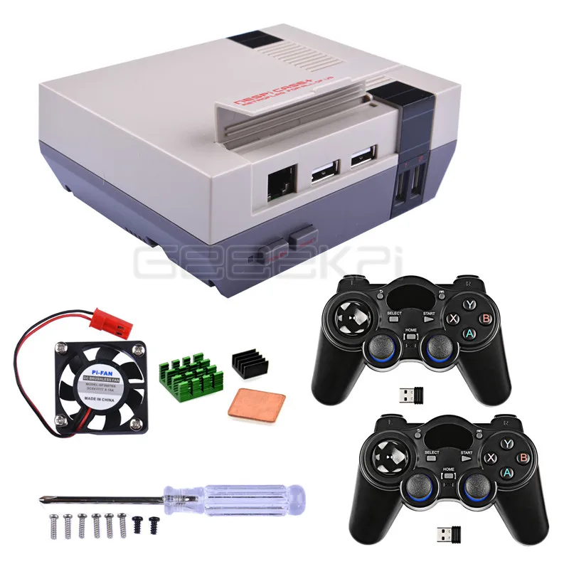with 2.4GHz Controls GeeekPi NESPi чехол+ плюс Retroflag комплект с вентилятором+ Дополнительные SNES/Turbo/2,4G беспроводные игровые контроллеры для Raspberry Pi 3 B+/3/2B - Цвет: with 2.4GHz Controls