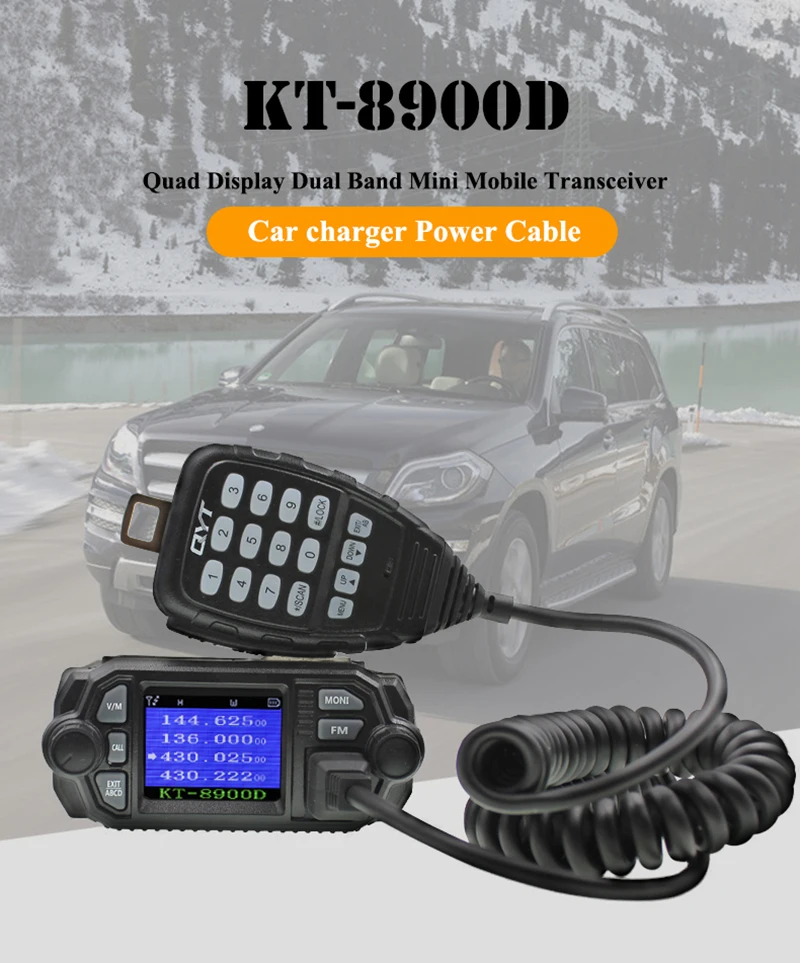 QYT KT-8900D VHF UHF мобильное Радио 2 способ радио Quad дисплей двухдиапазонный мини-автомобиль радио 25 Вт рация KT8900D