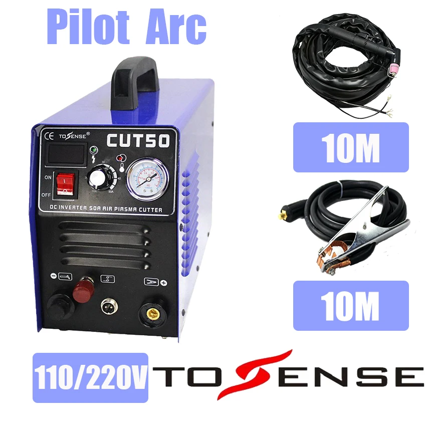 

110/220V Dual Voltage CNC Pilot Arc Plsama Cutting Machine CUT50P With WSD60 Torch & Consumables Nozzles & Ground Clamp 10M