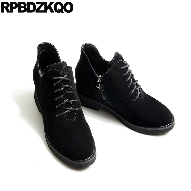 marron Automne Bout En Bottines Mode Rond Chinois Lacent Court Cheville Bottes Brun Noir Dames Chaussures Casual 2017 Avant Nouveau Femme Daim CxdBoe