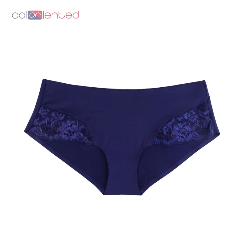 

COLORIENTED 2019 Floral Seamless Panties Ice Silk Sexy Lace Pure Color Mid-waist Comfortable Breathable Elegant Women Briefs
