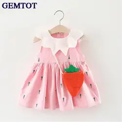 GEMTOT 2018 Одежда для маленьких девочек с рисунком морковки платье без рукавов Модное подарок с сумочкой в тон розового цвета; летнее желтое