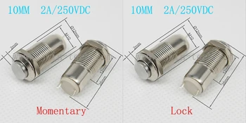 

1PC Metal Button Switch 10MM hole 2A/250VDC reset no locking momentary/self locking 2pin soldering IP65