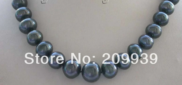 

Free shipping 003128 18" Genuine Natural 12-15mm Black Round Pearl Necklace