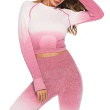 Фитнес Топ женские рубашки для иоги Йога набор градиент печати высокая эластичность дышащий спортивный бюстгальтер Бесшовные высокая Талия тренажерный зал Леггинсы# c7