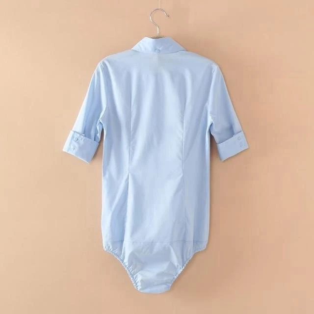 Женская рубашка боди с длинным рукавом голубая/белая #2102 2020|office blouse|office blouses