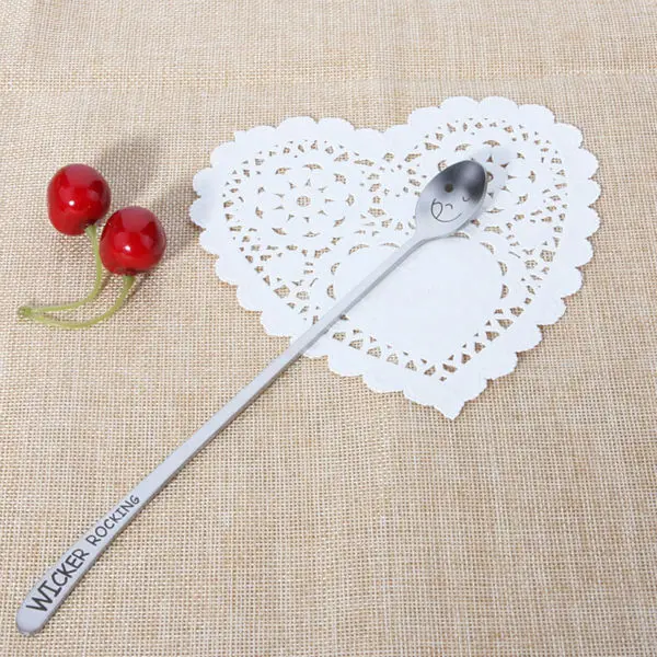 FHEAL New Heavy Long Handle Stainless Steel Cake Dessert Fruit Forks Spoon tableware Smile Face Spoons Forks Flatware (23)