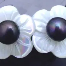 Qingmos 5-6 мм, черный жемчуг и 14 мм, натуральная оболочка, женские серьги, Стерлинговое серебро 925, stud-ear206