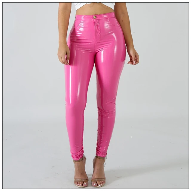 Faux Leather Leggings Large Shiny 