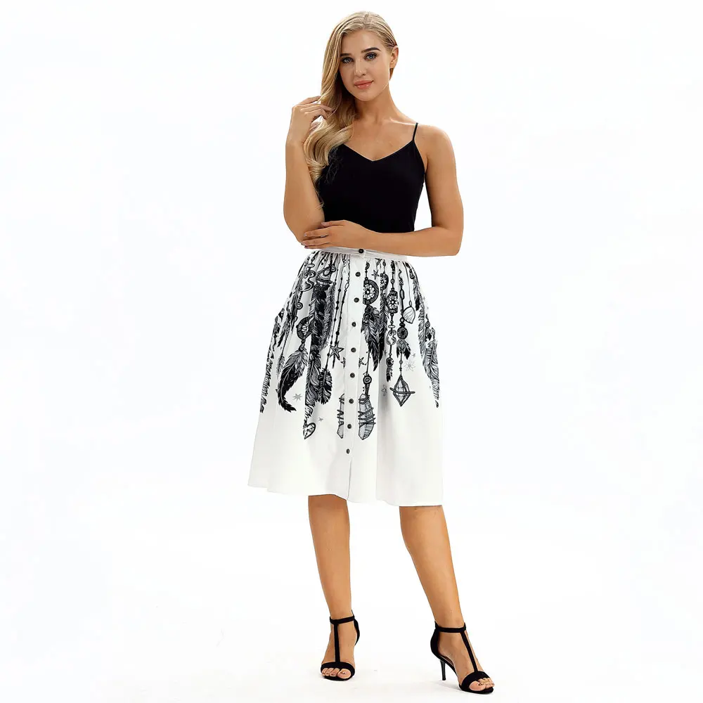 Черный Стиль юбки женские уличные Стиль линии юбки лето Высокая Талия Vogue печатных объемный накладной карман юбка - Цвет: BEX002