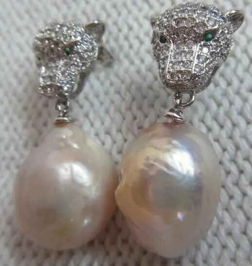 

PAIR 11x13MM ENORMOUS GOLD PINK KASUMI FW BAROQUE NUCLEAR PEARL EARRING 925 silver